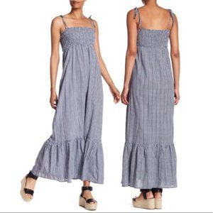 Hope & Harlow embroidered stripes gingham maxi dress navy white  SIZE 16 NWT